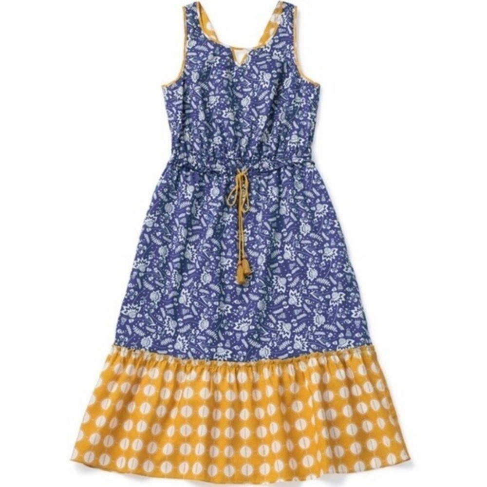 Matilda Jane Blue Ridge Dress S Small Blue Yellow Floral Camp MJC Midi Maxi